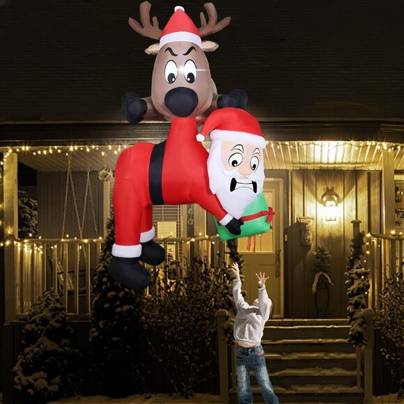 🆕7.2FT Christmas Inflatable Reindeer Holding Santa in The Mouth Decoration - Picture 3 of 10